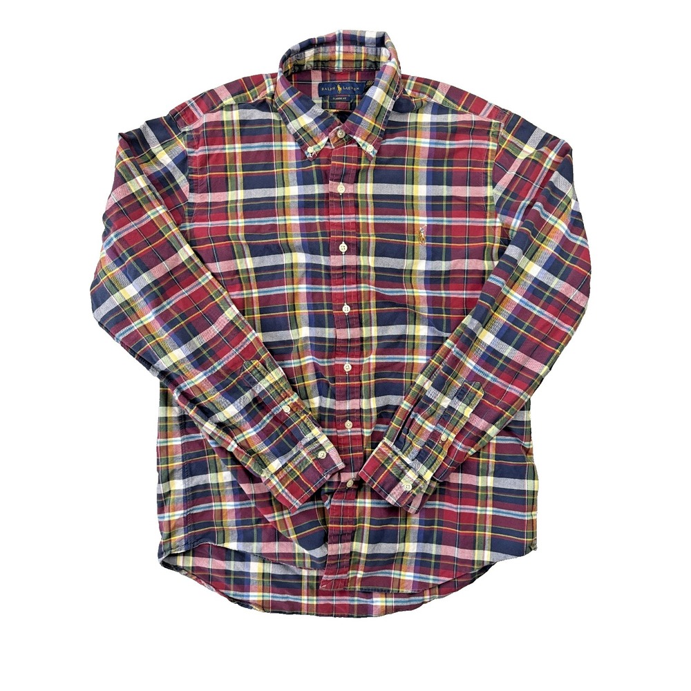 Ralph Lauren Button Down Shirt Mens‎ L Tartan Plaid Classic Fit Flesh Pony